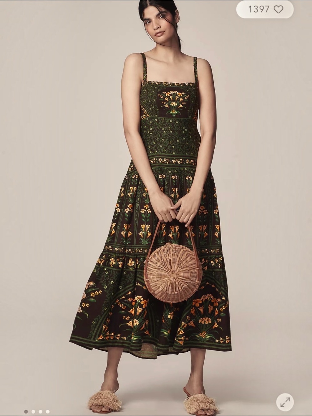 FARM RIO  Flowers Arch Sleeveless Linen Blend Midi Dress